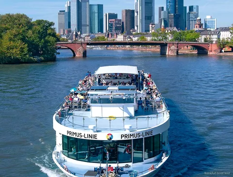 Frankfurt River Main sightseeing cruise boat departing the Eiserner Steg dock